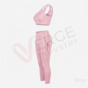 Conjunto de Yoga Rosa de Dos Piezas para Mujer, Leggings de Cintura Alta y Top Corto Asimétrico - Product Image 3