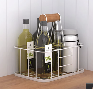 Metal Portable Bottle Rack Wine Milk Beverage Storage <b>Basket</b> Holder with Wooden Handle Organizer - Product Image 2