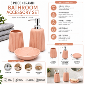 Ensemble d'accessoires de salle de bain en céramique côtelée moderne avec distributeur de savon, gobelet et porte-savon pour la décoration de la maison - Product Image 5