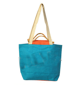 Lowellcraft Teal Canvas Shopping <b>Bag</b> with Orange Lining Long Handles Small Size Dot Pattern Shoulder Tote Delhi for Groceries - Product Image 3
