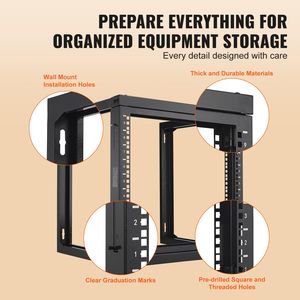 Rack de pared de acero al carbono de 9U con marco abierto para servidor, jaula de red con tuercas, capacidad máxima de carga de 150 lb/68.04 kg, 20.9 para uso de datos - Product Image 5