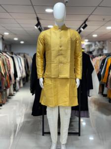 3Pc Pure <b>Silk</b> Fabric with Embroidery Thread & Sequence Work men's wedding <b>kurta</b> jacket set designer <b>kurta</b> with Koti royal festic - Product Image 4