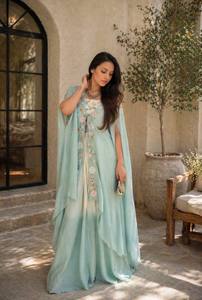 Embroidered Indo Western Lehenga Set Floral <b>Crop</b> <b>Top</b> Net Dupatta Skirt Party Wedding Outfit - Product Image 4