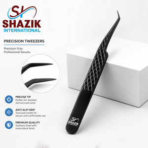 Pince à épiler pour extensions de cils, outil de précision pour cils, acier inoxydable, noir mat, 45 degrés, pour professionnels - Product Image 1