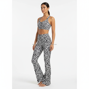 Ensemble de yoga sublimé imprimé zèbre marque privée, 2 pièces : soutien-gorge de sport et leggings froncés taille haute pour femme, grandes tailles, pour la gym et l'entraînement - Product Image 4