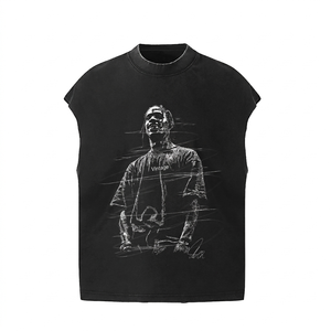 Camiseta sin mangas para hombre, de algodón 100%, de cuello simulado, de secado rápido, con estampado gótico, de corte regular, de gramaje alto, estilo musculoso. - Product Image 1