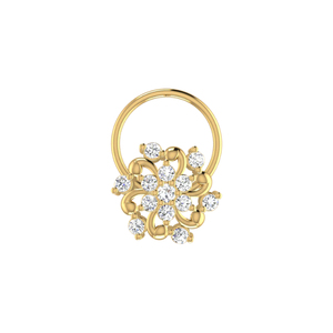 AJRETAIL 0.11 Carat Yellow 14K Gold Flower Shape Bezel Set Diamond <b>Nose</b> Pin-Ethnic Style Engagement Jewelry HI Color VS-SI - Product Image 1