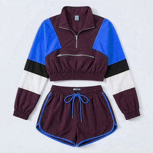 Ensemble urbain deux pièces en nylon froissé pour femme : veste courte zippée et short athlétique taille haute - Fournisseur - Product Image 5