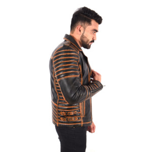 Veste de motard en cuir véritable Napa souple ciré effet rouille antique pour homme, veste de moto vintage avec fermetures éclair YKK - Product Image 2