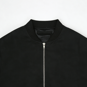 Men's Black Bomber <b>Jacket</b> Stand Collar Zipper Closure Casual Solid Color Polyester Regular Fit Autumn Wear - Product Image 6