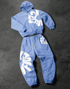 Survêtements en molleton 100% coton bleu ciel, imprimés personnalisés, de qualité supérieure, sweat-shirt à capuche et pantalon de jogging, 2 pièces, pour l'hiver - Product Image 1