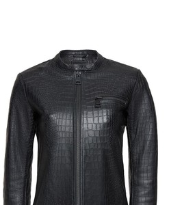 Veste en cuir véritable pour femme, motif croco gaufré, style motard, coupe ajustée, vêtement d'extérieur tendance pour femme, vente en gros - Product Image 3