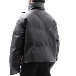 Veste matelassée en cuir NESTA SPORTS pour homme, manteau d'hiver avec logo personnalisé, poches zippées, rembourrage en duvet, capuche épaisse - Product Image 3