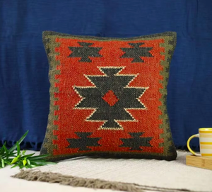 Handwoven Eco-Friendly Washable Modern Square Wool Cushion Case Vintage Kilim <b>Pillow</b> Cover Canvas Cotton Backing for Home Use - Product Image 3