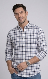 Chemise en coton tissé respirante unisexe décontractée à manches longues boutonnée à double boutonnage coupe classique à carreaux Enovate pour l'été - Product Image 2