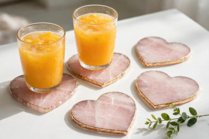 Sous-verres ronds en résine marbrée rose faits à la main avec bord doré, décoration d'intérieur - Product Image 3