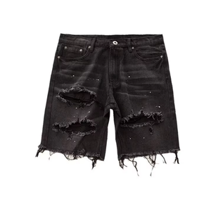<b>Mens</b> Light Blue Denim Shorts Distressed Ripped Frayed Hem White Paint Splatter Five Pocket Style Casual Summer Streetwear Jorts - Product Image 5