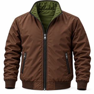 Blouson bomber réversible pour homme, col montant, logo sur le devant, coupe-vent, décontracté, léger, fermeture éclair intégrale - Product Image 5