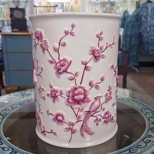 Modern Pink Floral Design Ceramic Waste <b>Bin</b> Perfect for Bedroom Bathroom Dressing Area and Hotel Rooms From India - Product Image 5