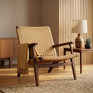 Sillón Reclinable de Madera de Teca Sólida con Tejido de Ratán Sintético, Acabado Natural, Diseño Moderno, No Plegable, para Dormitorio de Hotel - Product Image 3