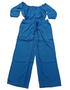Ensemble décontracté deux pièces pour femme : haut à col rond et manches longues, pantalon ample à jambes larges en nylon/coton à séchage rapide - Product Image 4
