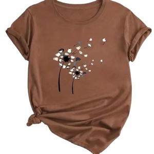 Camiseta informal de algodón con cuello redondo para mujer, camiseta Vintage de manga corta, camiseta de moda personalizable sólida para mujer - Product Image 1