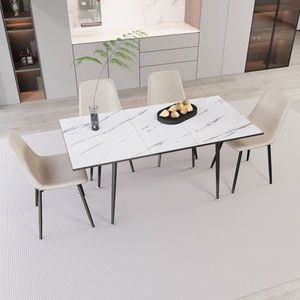 Juego de Mesa y Sillas de Comedor Modernas Extensibles de MDF de 47 y 63 Pulgadas, Blancas y Beige, para 2-6 Personas, Colección de Muebles Elegantes para Comedor - Product Image 2