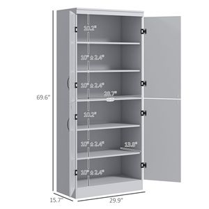 Dispensa da Cucina Indipendente a 4 Ante, 178 cm, con 6 Ripiani Regolabili, Armadio Contenitore per Soggiorno, Grigio - Product Image 3
