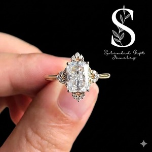 Anillo de compromiso de oro con corte radiante, anillo de boda con diamante de corte radiante, anillo de promesa con corte radiante, aniversario, anillo de oro amarillo de 14 quilates. - Product Image 1