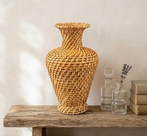 Vase de table en rotin tissé à la main, naturel, rond, décoratif, pour mariage, décoration de la maison - Product Image 2