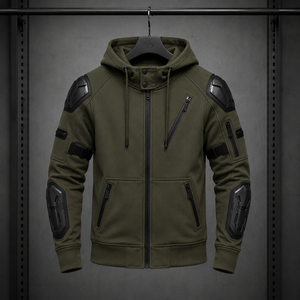 Sweat à capuche moto brodé coupe ample d'hiver avec fermeture éclair, armure renforcée, séchage rapide, polaire imperméable, pour trajets quotidiens et sécurité routière - Product Image 1