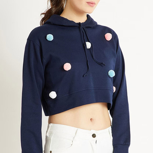 Sudadera con capucha corta para mujer, con lentejuelas y lavado ácido, personalizada, de algodón 100%, para uso casual en invierno, con OEM, ¡la más vendida! - Product Image 5