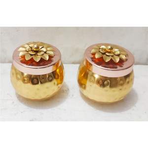 Tarro de Almacenamiento de Frutos Secos Hecho a Mano con Acabado de Latón Martillado en Bandeja Decorativa con Ruedas, Contenedores Premium para Frutos Secos, Tarro Metálico para Frutos Secos - Product Image 2