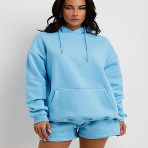 Conjunto de Sudadera con Capucha y Pantalones Cortos para Mujer, 100% Algodón, Personalizado al por Mayor, Dos Piezas, Conjunto Deportivo para Mujer 2026 - Product Image 5