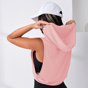 Women’s Casual Sleeveless Hoodie <b>Top</b> Cropped Style Workout Fitness Activewear Shirt - Product Image 2