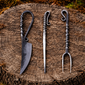 Juego de Cubiertos de Mesa Hechos a Mano con Hoja Recta de Acero al Carbono y Mango Negro, Forjados a Mano, Estilo Vintage Medieval - Product Image 5
