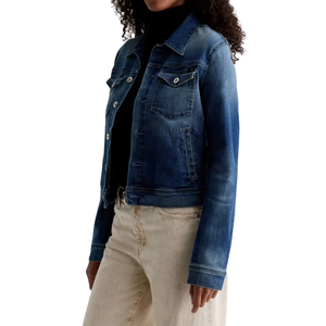 แจ็คเก็ตยีนส์ทรงเข้ารูปสำหรับผู้หญิง ผ้าเดนิมฟอก ทรงปกติ ผสมสแปนเด็กซ์/คอตตอน ดีไซน์หรูหรา น้ำหนัก 180 กรัม เหมาะสำหรับฤดูใบไม้ร่วง ฤดูหนาว ฤดูร้อน ขายส่ง รับผลิตแบบ OEM ODM - Product Image 4