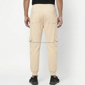 Pantalones Deportivos de Algodón Beige para Hombre, Cintura Elástica con Cordón, Múltiples Bolsillos, Joggers Casuales, Tejido de Peso Medio, Ropa de Otoño - Product Image 2