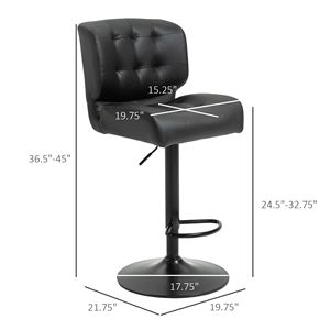 Juego de 2 Taburetes de Bar Negros Contemporáneos, Ajustables en Altura, con Cojín Acolchado Grueso y Reposapiés de Metal, para Uso en Interiores o Exteriores - Product Image 3