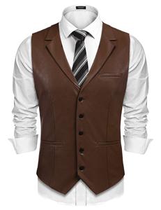 Chaleco de Cuero Casual para Hombre, Corte Ajustado, Cuello en V, Estilo Occidental, Proveedor Mayorista - Product Image 1