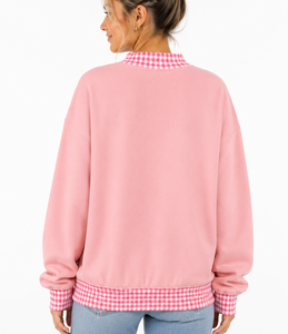 Nouvelle Arrivée OEM 2026 – Sweat-shirt Polaire Rose Oversize Col V Manches Longues Imprimé Uni Grande Taille Femme Hiver Décontracté Court - Product Image 2