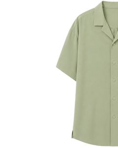 Customized Sage Green Oversized Casual Men <b>Shirt</b> <b>Half</b> Sleeve <b>Button</b> Up Cuban Collar Loose Fit Summer Beach Fashion Top Wear - Product Image 3