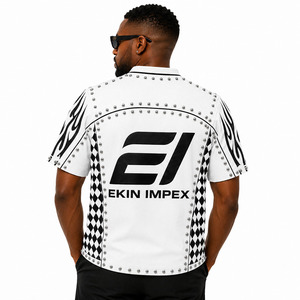 เสื้อเจอร์ซีย์สตรีทแวร์สีขาวหรูหราประดับหมุดด้านหน้า พรีเมียม Y2K สไตล์โมโตคอร์ ลายตารางเปลวไฟ ขนาดโอเวอร์ไซส์ แบบสั่งทำพิเศษ - Product Image 4