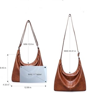 Bolso Hobo de Cuero Genuino para Mujer de la Mejor Calidad, con Cierre de Cremallera, Correa de Hombro Ajustable, Color Marrón, Estilo Clásico, para Uso Diario - Product Image 3