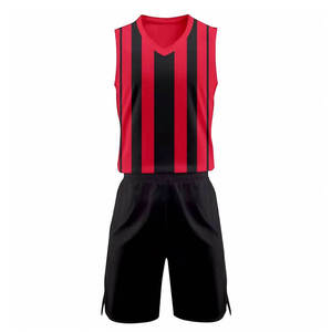 Ensemble d'uniformes de handball sublimés personnalisés pour hommes, maillot sans manches et short, kit de handball d'équipe respirant, rayé rouge et noir, logo OEM - Product Image 1