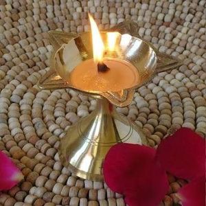 Handcrafted Brass Diya Set with Classic Back Design, Multi Wick Oil <b>Lamp</b> Stand for Religious Puja and Cultural Festive Decor - Product Image 3
