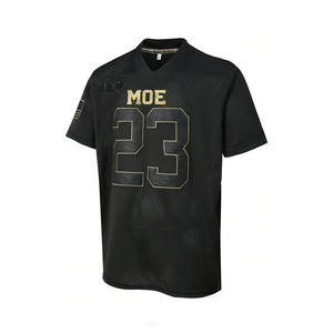 Camiseta de Fútbol Americano de Malla de Poliéster Transpirable, Negra con Número Metálico Dorado, Cuello en V, Ropa Deportiva, Personalizable OEM - Product Image 4