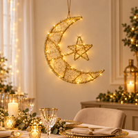 Petite guirlande lumineuse en forme de croissant de lune et d'étoile pour l'Aïd du Ramadan, avec cadre en fil d'or tressé et LED blanc chaud, pour la décoration de la maison
