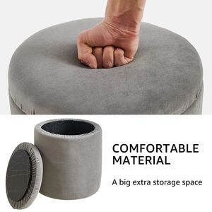 Pouf Multifunzionale in Velluto con Vano Portaoggetti, Poggiapiedi Rotondo, Tavolino da Caffè, Sgabello per Trucco - per Hotel - Product Image 3