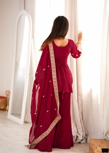 <b>Women</b> Embroidered sarar <b>suit</b> With Dupatta Heavy Faux Georgette Party Outfita - Product Image 5